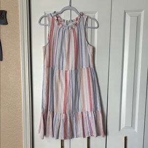 Beachlunchlounge Pink and Gray Ruffled Halter Sundress